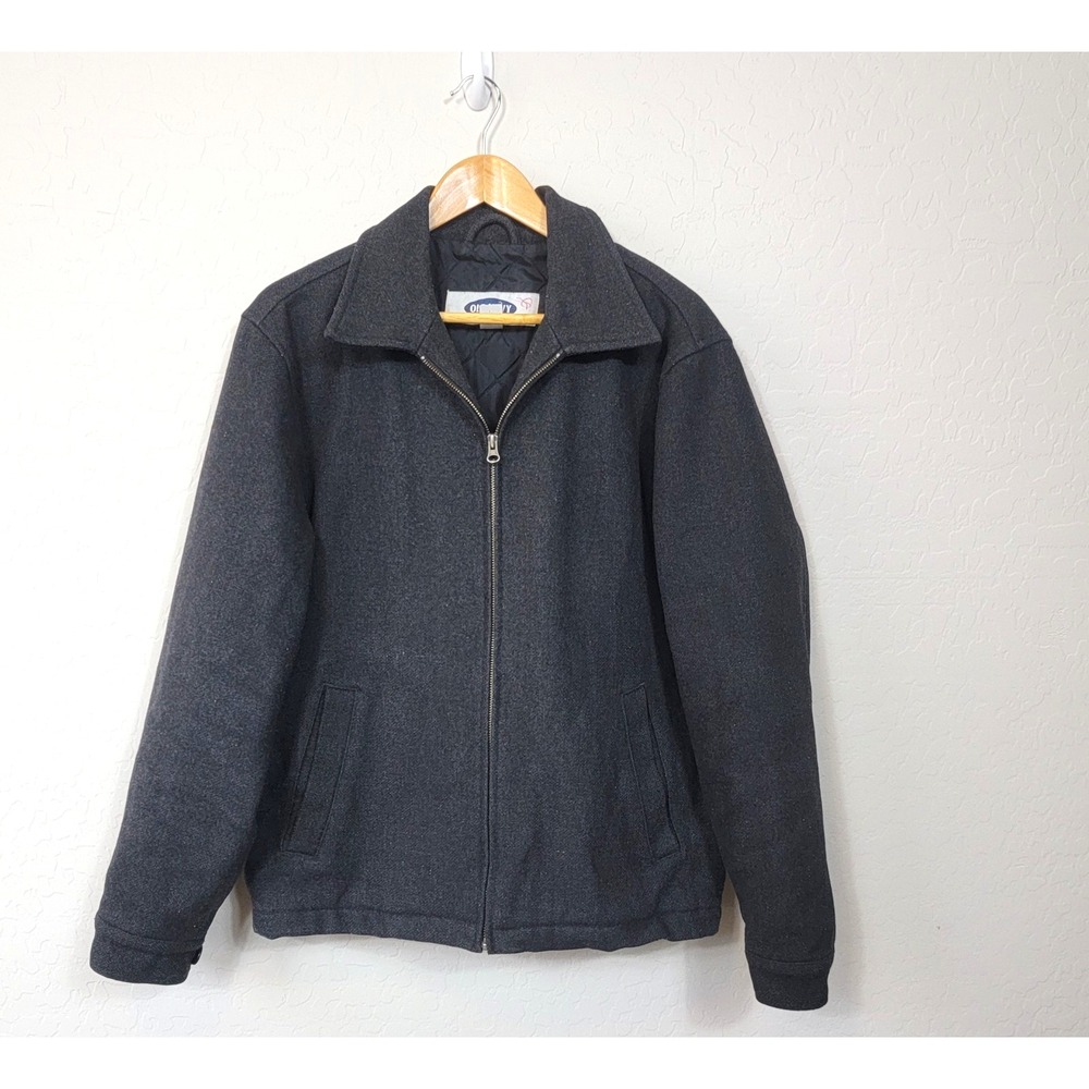 Old Navy Men's  Large Coat Grey Wool Blend Quilt Lined Utilitarian Minimalist
